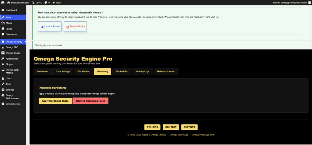 Omega Security Engine Pro before-configuration screenshot
