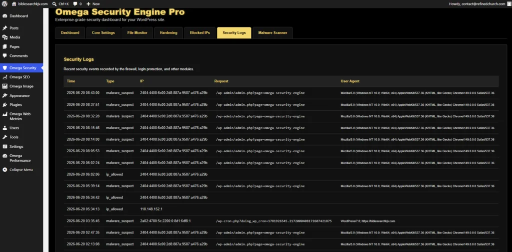 Omega Security Engine Pro before-configuration screenshot