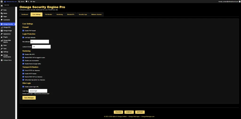 Omega Security Engine Pro after-hardening screenshot