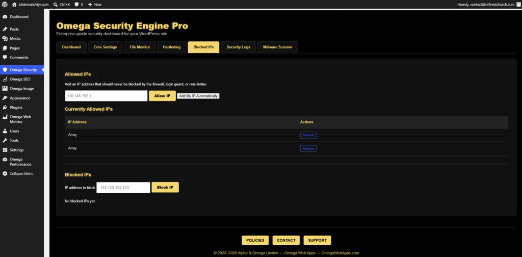 Omega Security Engine Pro after-hardening screenshot