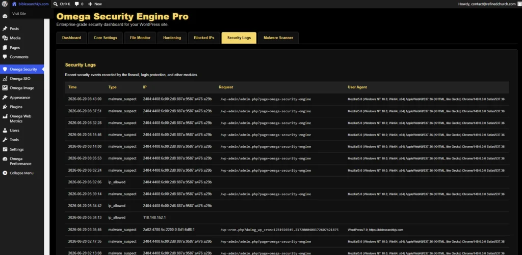 Omega Security Engine Pro after-hardening screenshot