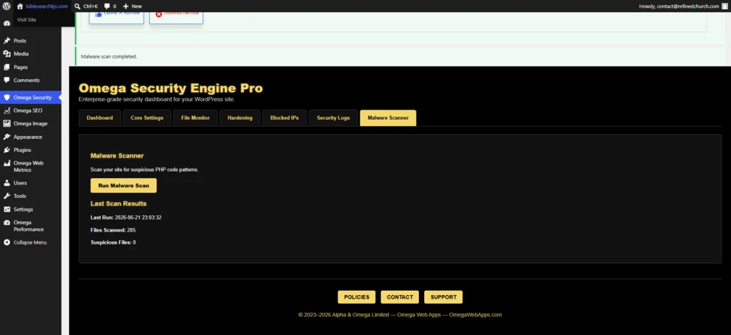 Omega Security Engine Pro after-hardening screenshot